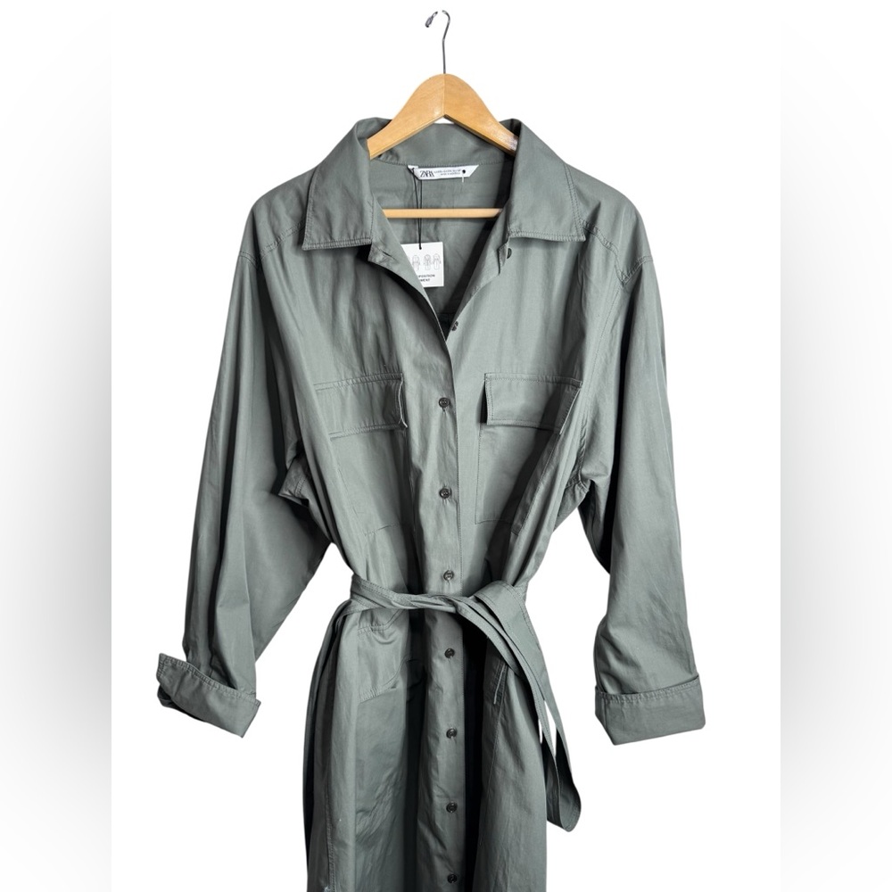 ZARA MULTI-POSITIONAL SHIRTDRESS Utility  Army Green NWT XXL - Picture 11 of 13